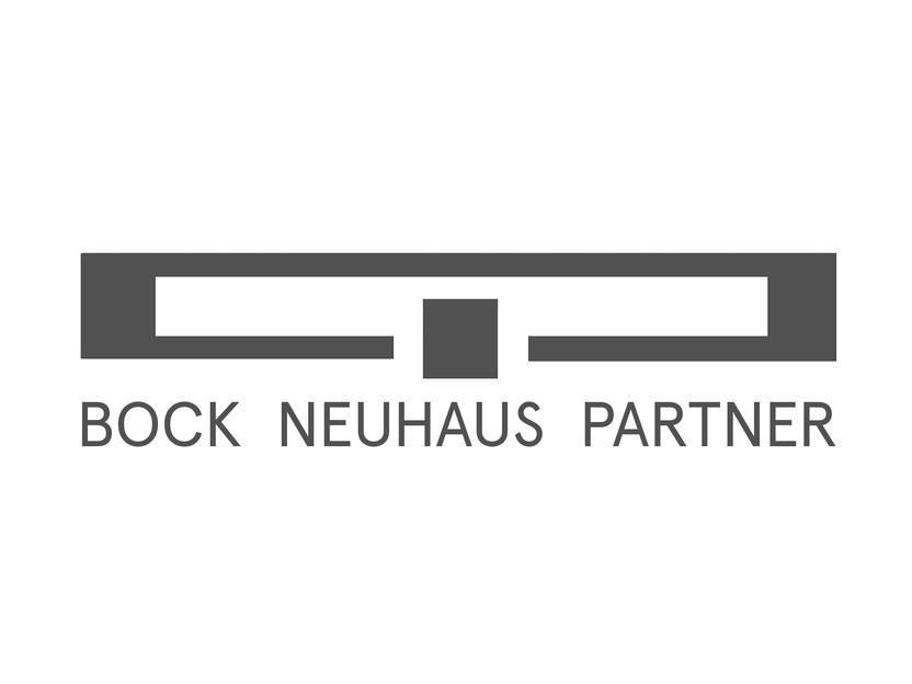 Logo von Bock Neuhaus Partner in grauer Schrift, bestehend aus einem stilisierten Schriftzug und geometrischen Formen.